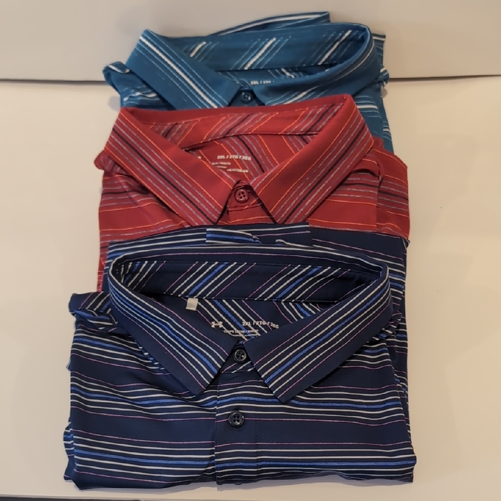 Under Armour Lot Of 3 Golf Striped Polo